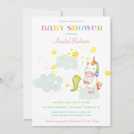Sweet Unicorn Baby shower Kaart (Voorkant)