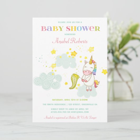 Sweet Unicorn Baby shower Kaart (Staand voorkant)