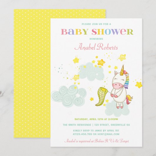 Sweet Unicorn Baby shower Kaart (Voorkant / Achterkant)