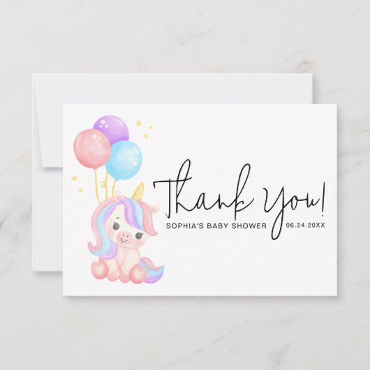 Sweet Unicorn Balloons Pastel Baby Shower Bedankkaart (Voorkant)