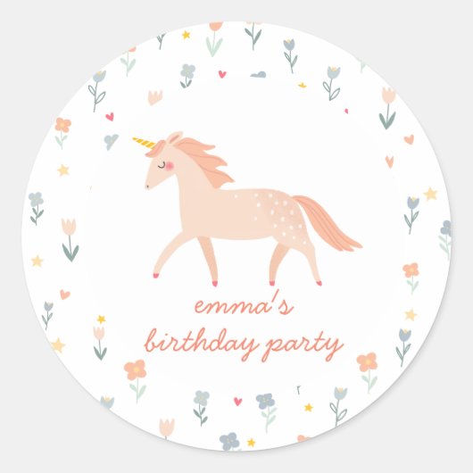 Sweet Unicorn Floral Ronde Sticker (Voorkant)