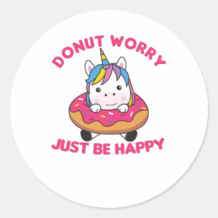 Sweet Unicorn Funny Animals in Donut Roze Ronde Sticker