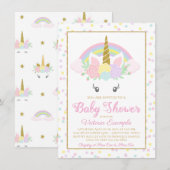 Sweet Unicorn Rainbow Baby Girl Douche Uitnodiging (Voorkant / Achterkant)