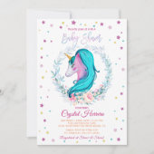 Sweet Unicorn Waterverf Floral Baby shower Kaart (Voorkant)