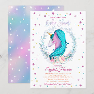 Sweet Unicorn Waterverf Floral Baby shower Kaart