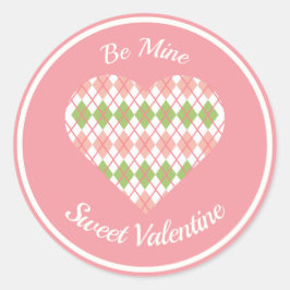 Sweet Valentijn Argyle Hart Roze en Groen Ronde Sticker