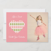 Sweet Valentijn Argyle Heart Pink and Green (roze) Feestdagenkaart (Voorkant)