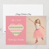 Sweet Valentijn Argyle Heart Pink and Green (roze) Feestdagenkaart (Voorkant / Achterkant)