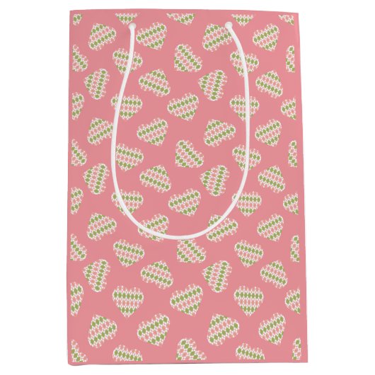 Sweet Valentijn Argyle Hearts Sweet Pink Medium Cadeauzakje (Voorkant)
