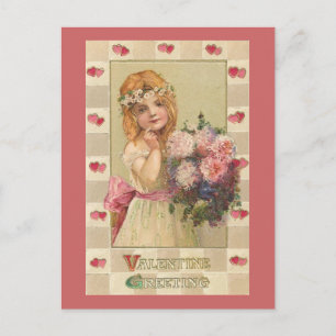 Sweet Valentijn Girls met Floral Bouquets (2) Feestdagenkaart