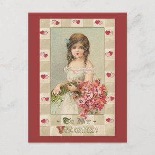 Sweet Valentijn Girls met Floral Bouquets Feestdagenkaart
