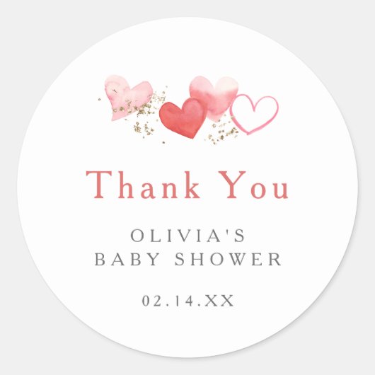 Sweet Valentijn Hearts Baby shower dank u Ronde Sticker (Voorkant)