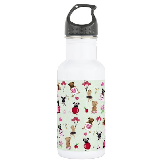Sweet Valentijn Pugs op Pastel Green Background Waterfles (Voorkant)