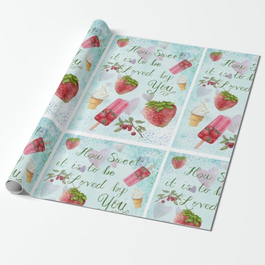 Sweet Valentijn Quote Aardbeienijs Cadeaupapier (Uitgerold)