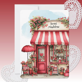 Sweet Valentine Flower Shop Personalized Flat Feestdagenkaart