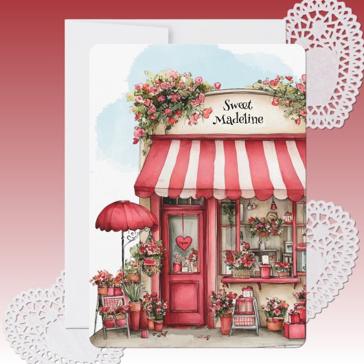 Sweet Valentine Flower Shop Personalized Flat Feestdagenkaart