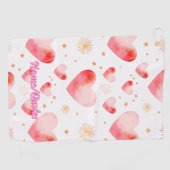 Sweet Valentine Heart Pattern with Golden Glitter Golfhanddoek (Horizontaal)