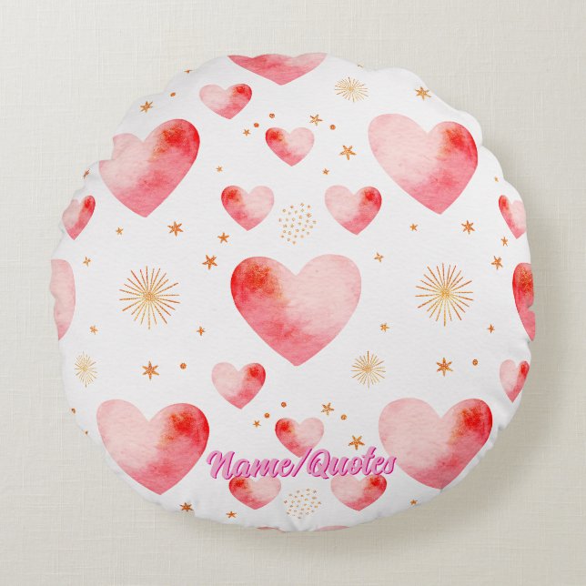 Sweet Valentine Heart Pattern with Golden Glitter Rond Kussen (Voorkant)