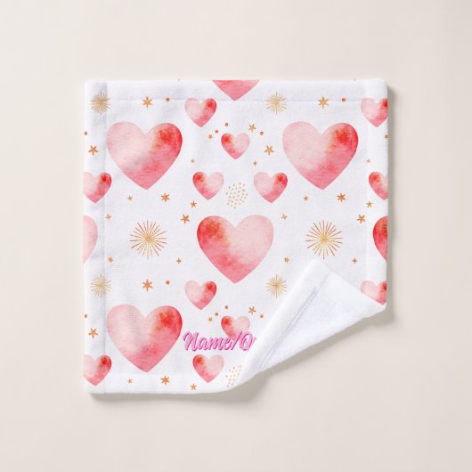 Sweet Valentine Heart Pattern with Golden Glitter Washandje (Wasdoekje)