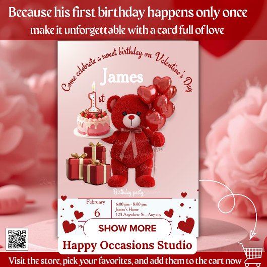 Sweet Valentine’s Birthday Invite – 1st Birthday Kaart