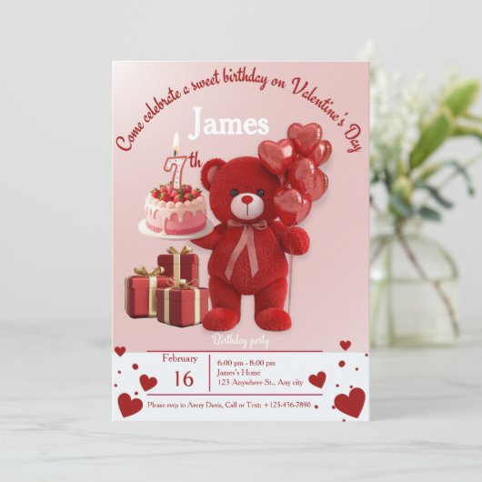 Sweet Valentine’s Birthday Invite – 7th Birthday Bedankkaart (Staand voorkant)