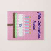 Sweet, Vanilla Quinceañera Cake- Spanish: Pink Legpuzzel (Horizontaal)