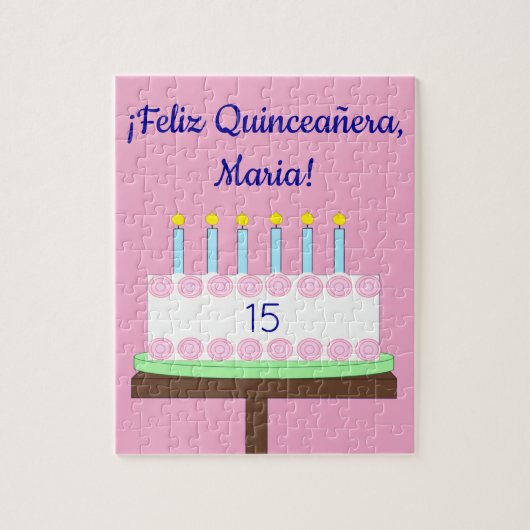 Sweet, Vanilla Quinceañera Cake- Spanish: Pink Legpuzzel (Verticaal)