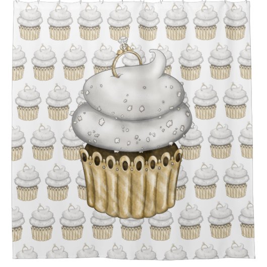 Sweet Verloving Cupcake Douchegordijn (Voorkant)