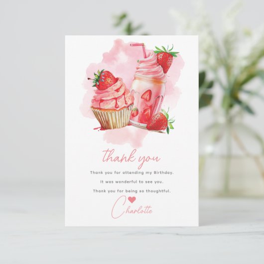 Sweet Viering Aardbei Verjaardag Bedankkaart (Staand voorkant)