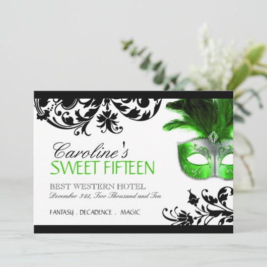 Sweet vijftien Masquerade-uitnodiging Kaart (Staand voorkant)