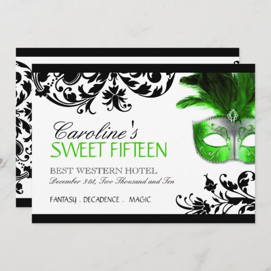 Sweet vijftien Masquerade-uitnodiging Kaart (Voorkant / Achterkant)