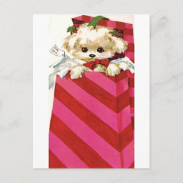 Sweet Vintage Christmas Puppy Bichon Lhasa Maltees Feestdagenkaart