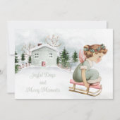 Sweet Vintage-kerstengel op roze spoeling Feestdagenkaart (Voorkant)