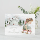 Sweet Vintage-kerstengel op roze spoeling Feestdagenkaart (Staand voorkant)