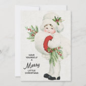 Sweet Vintage-kerstmeisje met Greenery Feestdagenkaart (Voorkant)
