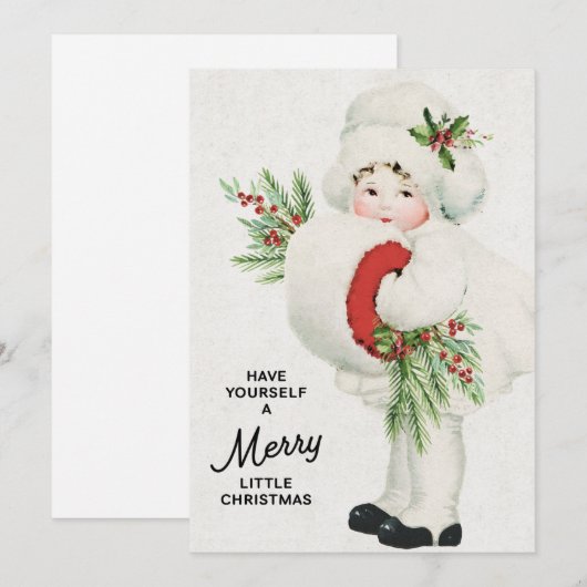 Sweet Vintage-kerstmeisje met Greenery Feestdagenkaart (Voorkant / Achterkant)
