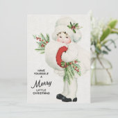 Sweet Vintage-kerstmeisje met Greenery Feestdagenkaart (Staand voorkant)