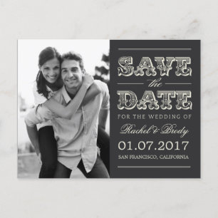 Sweet Vintage Wedding Save The Date - Houtskool Aankondigingskaart