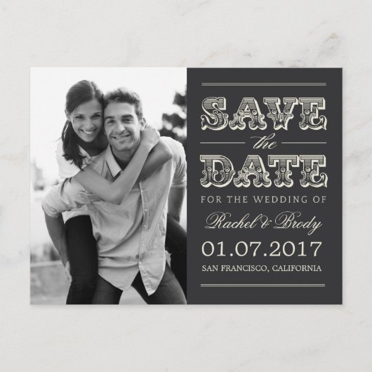 Sweet Vintage Wedding Save The Date - Houtskool Aankondigingskaart (Voorkant)
