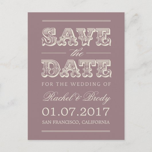 Sweet Vintage Wedding Save The Date - Plum Aankondigingskaart (Voorkant)