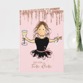 Sweet Vrouw Cartoon Vrouwelijke Glitter Verjaardag Kaart (Voorkant)