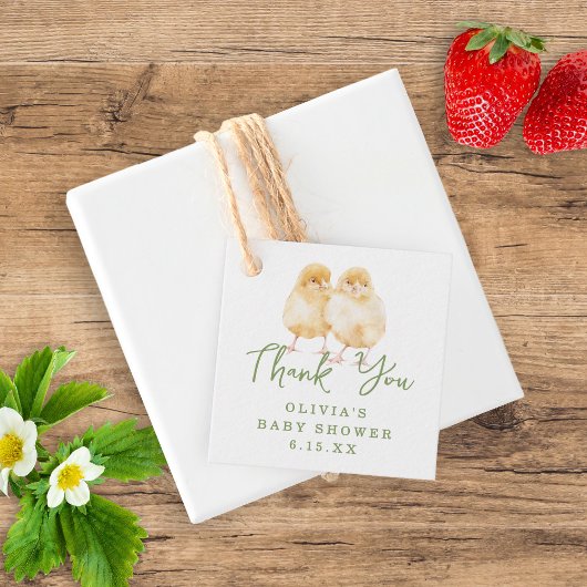 Sweet Watercolor Baby Chicks Script Baby Shower Bedankjes Labels