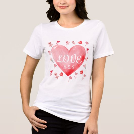 Sweet Watercolor Heart Valentine T-Shirt (Voorkant)