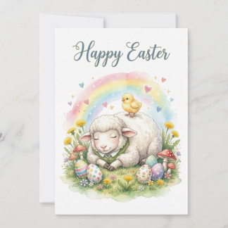 Sweet Watercolor Sheep Easter Card Feestdagenkaart