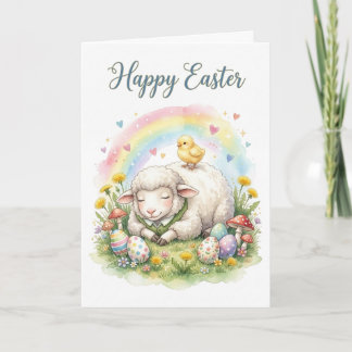 Sweet Watercolor Sheep Easter Card Kaart