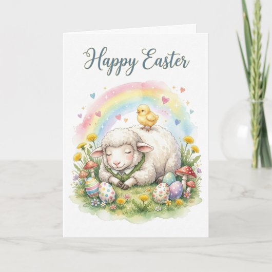 Sweet Watercolor Sheep Easter Card Kaart (Voorkant)