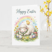 Sweet Watercolor Sheep Easter Card Kaart (Gele Bloem)