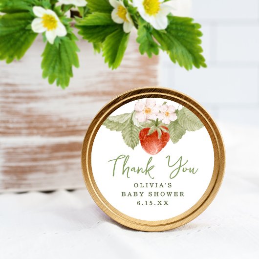 Sweet Watercolor Strawberry Baby Shower Favor Ronde Sticker