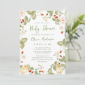 Sweet Watercolor Strawberry Chicks Baby Shower Kaart (Staand voorkant)
