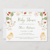 Sweet Watercolor Strawberry Chicks Baby Shower Kaart (Voorkant)